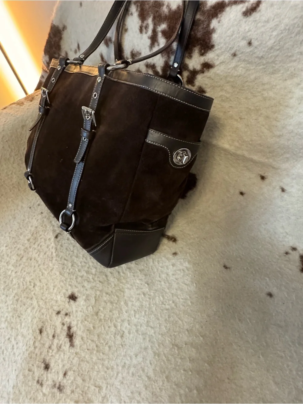 Coach Dark Brown Suede Shoulder Tote
